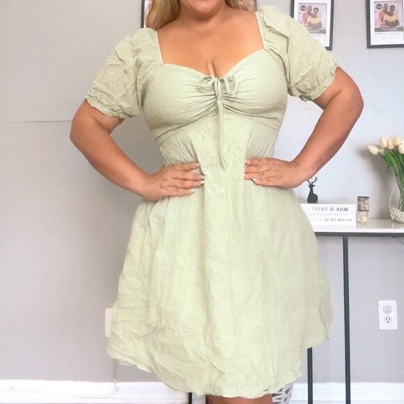 Floral Linen Blend Square Neckline Dress Green plus size NEW 2026 - Picture 6 of 13